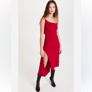New! MONSE Draped Asymmetric Slip Tank Dress‎ in Crimson Sz 12 $1,190